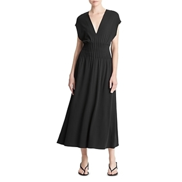 Vince Pintuck V-Neck Dress Black XS